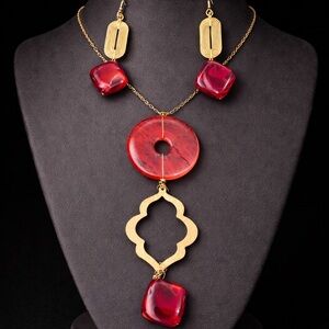 Watermelon quartz, Red agate and Gold Necklace Set